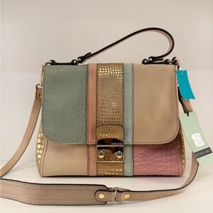 Pre Owned Kesslord Multicolor Leather Patchwork Satchel - Pink, Green, Beige